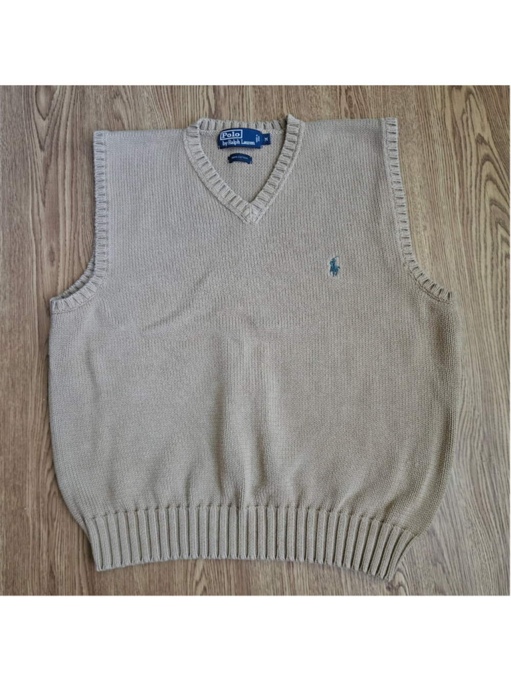 Polo Ralph Lauren Tan V-Neck Knit Vest Cotton Preppy Mens Medium Neutral